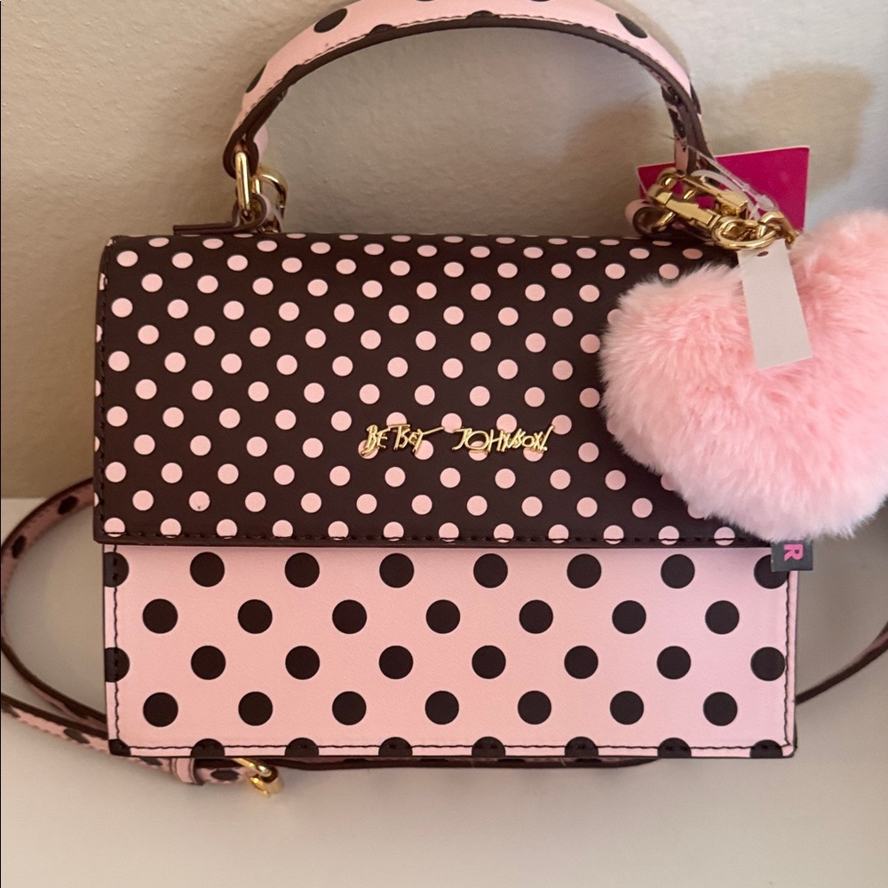 Betsey Johnson Pink Polka Dot Crossbody Bag